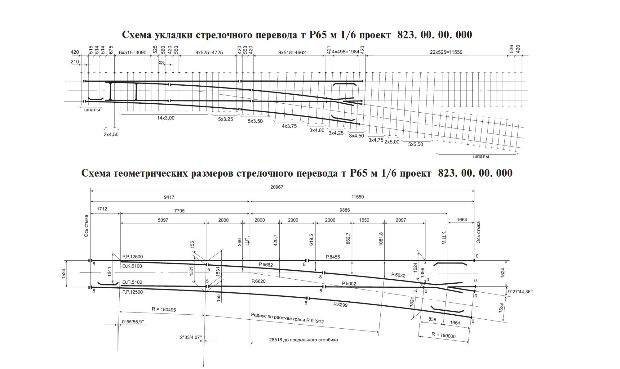 Проект 823.00.00.000, Стрелочный перевод тип Р65 марка 1/6