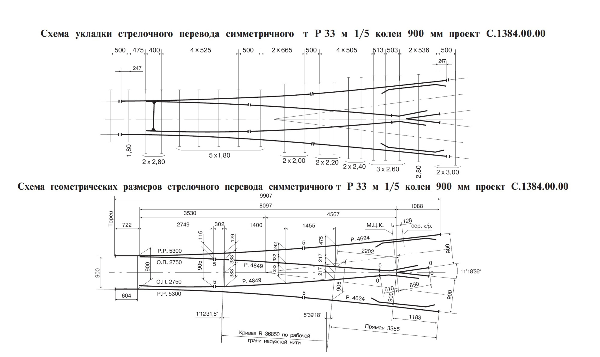 Проект С.1384.00.00, Стрелочный перевод тип Р33 марка 1/5
