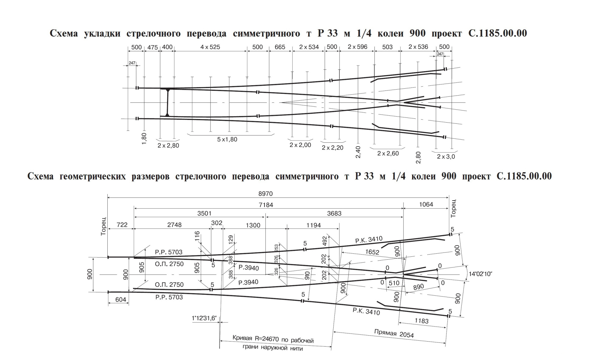 Проект С.1185.00.00, Стрелочный перевод тип Р33 марка 1/4