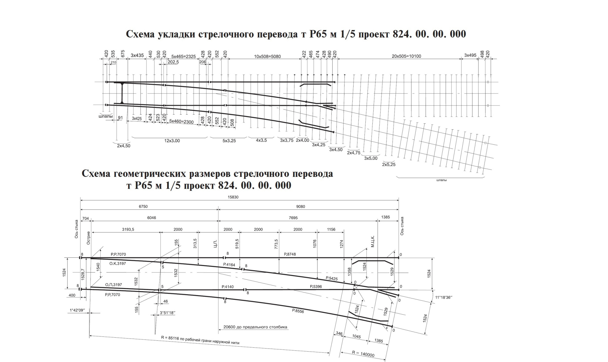 Проект 824.00.00.000, Стрелочный перевод тип Р65 марка 1/5